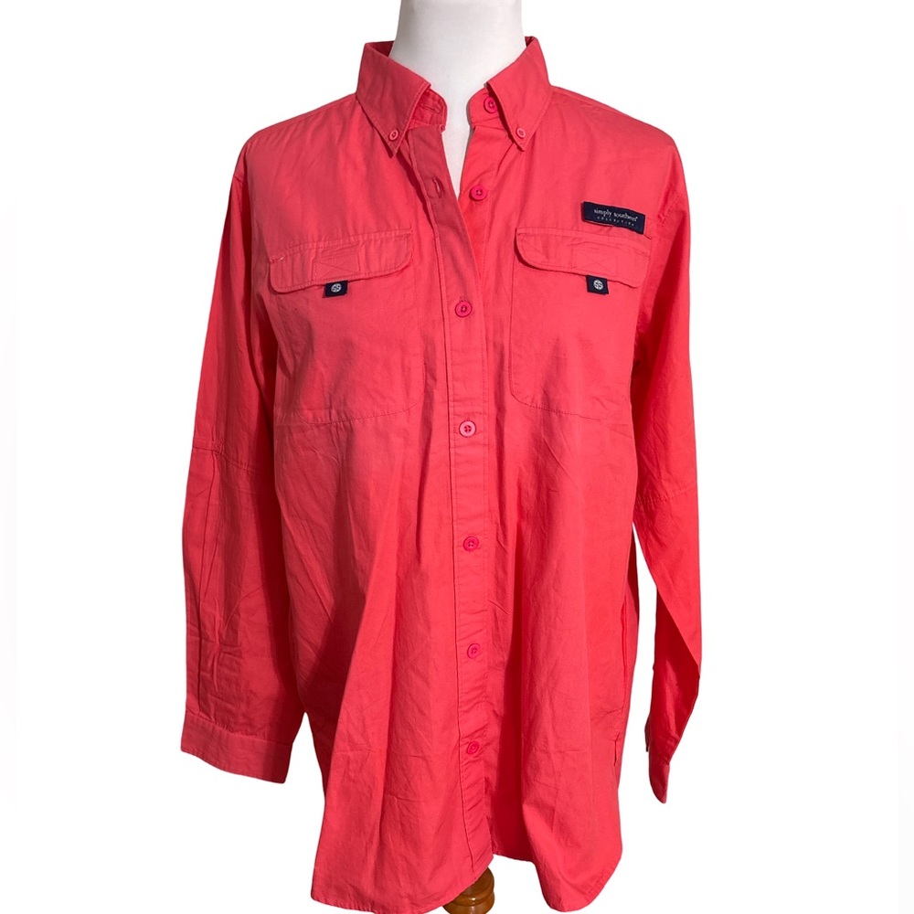 Simply Southern Men's Fishing Coral Button Down Shirt